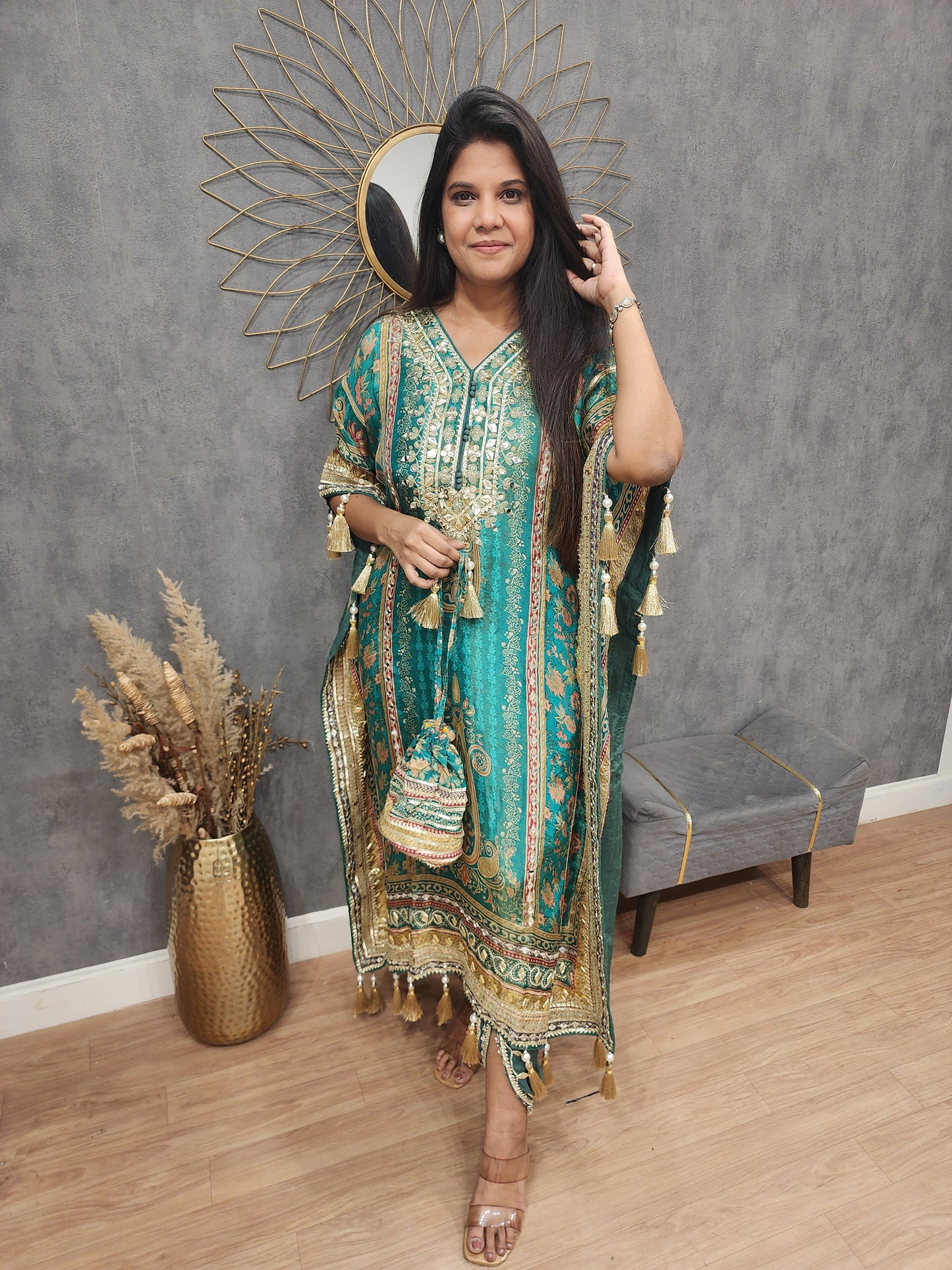 Sheesha digital print kaftan with tulip pant