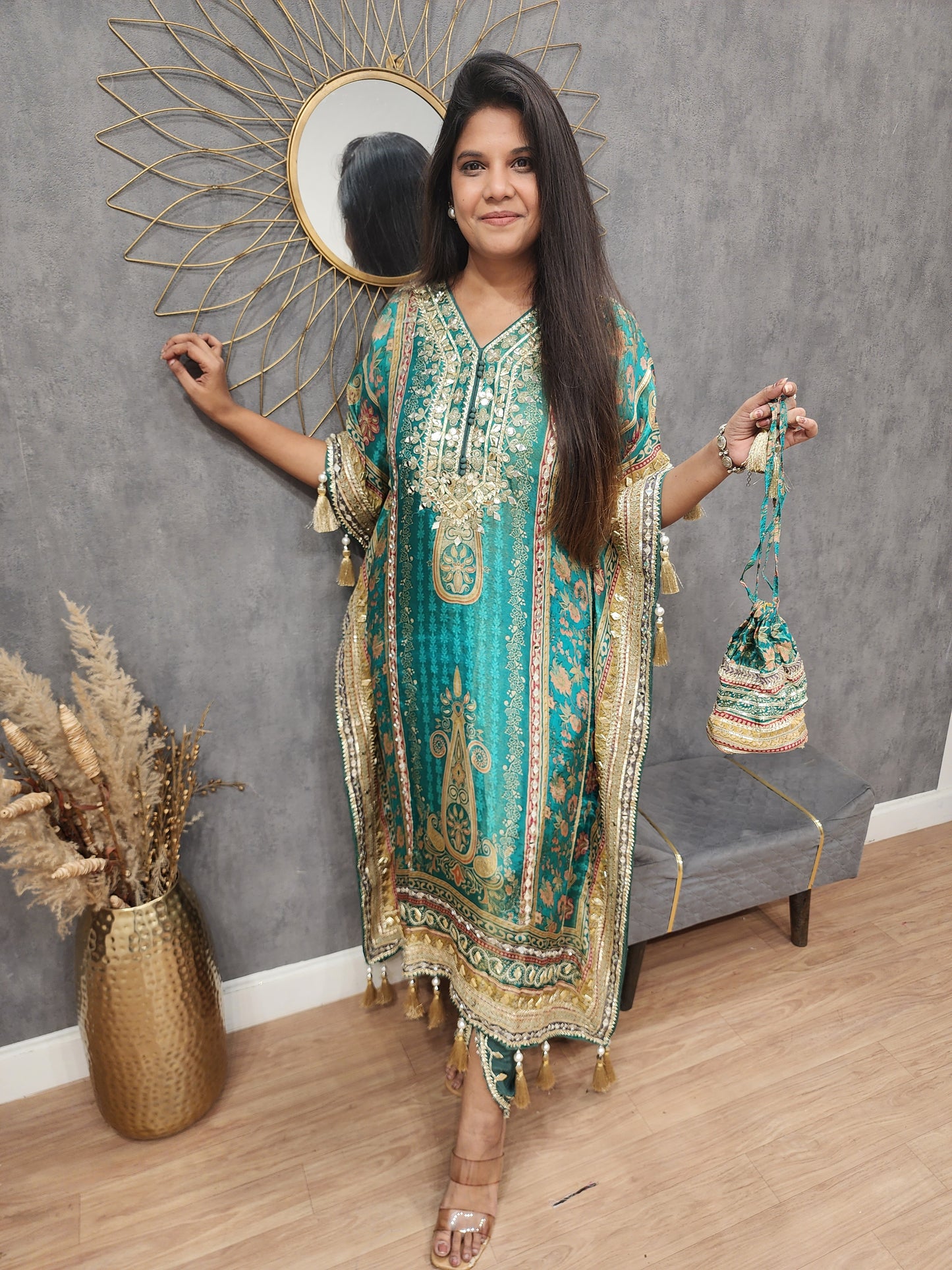 Sheesha digital print kaftan with tulip pant