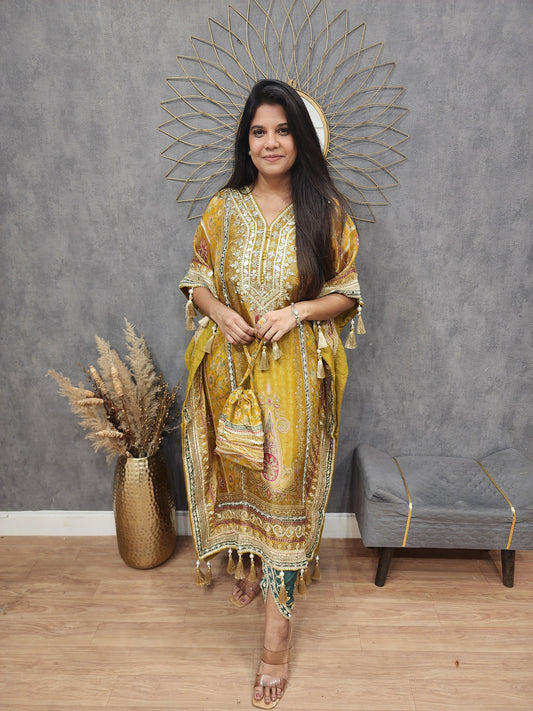 Sheesha digital print kaftan with tulip