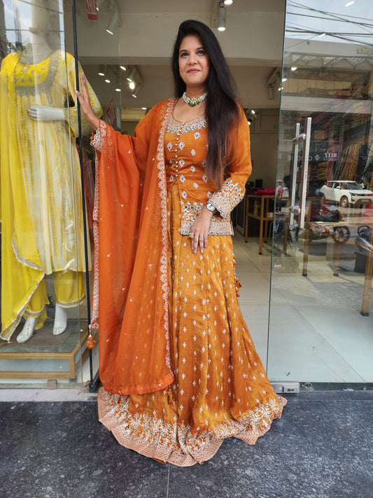 Jodha orange peplum indowestern dress