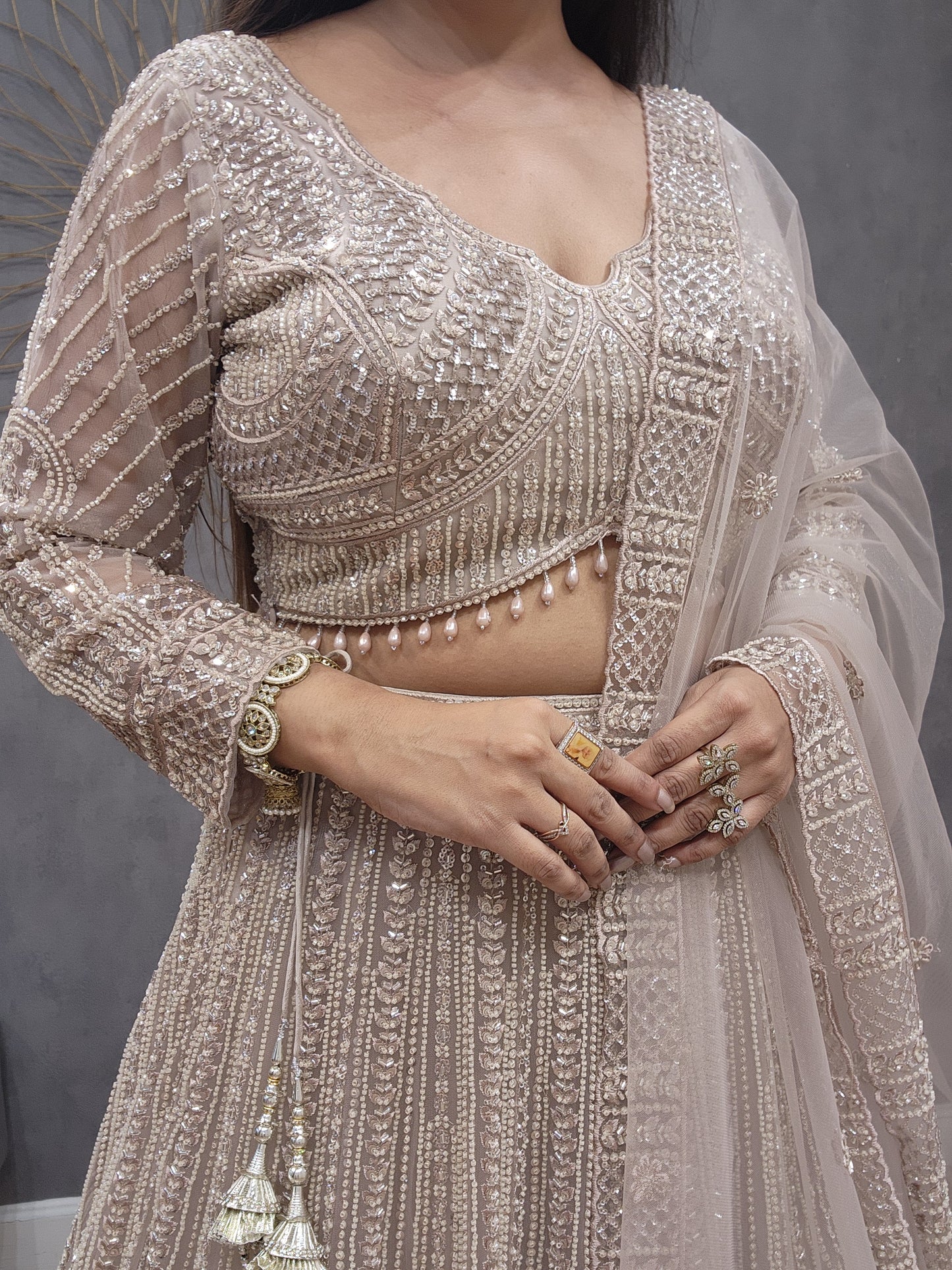 Noor Champagne embellished lehenga set