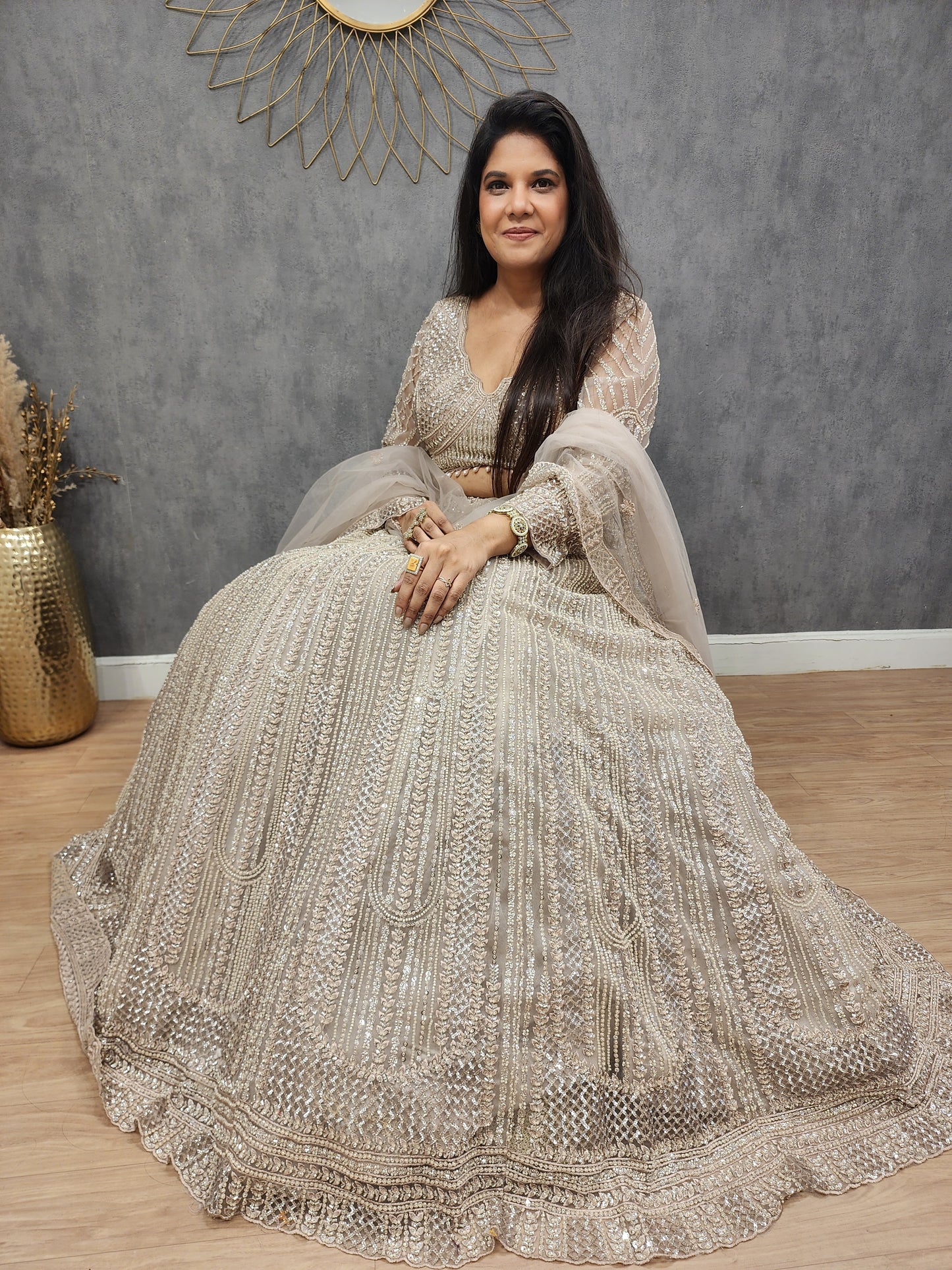 Noor Champagne embellished lehenga set