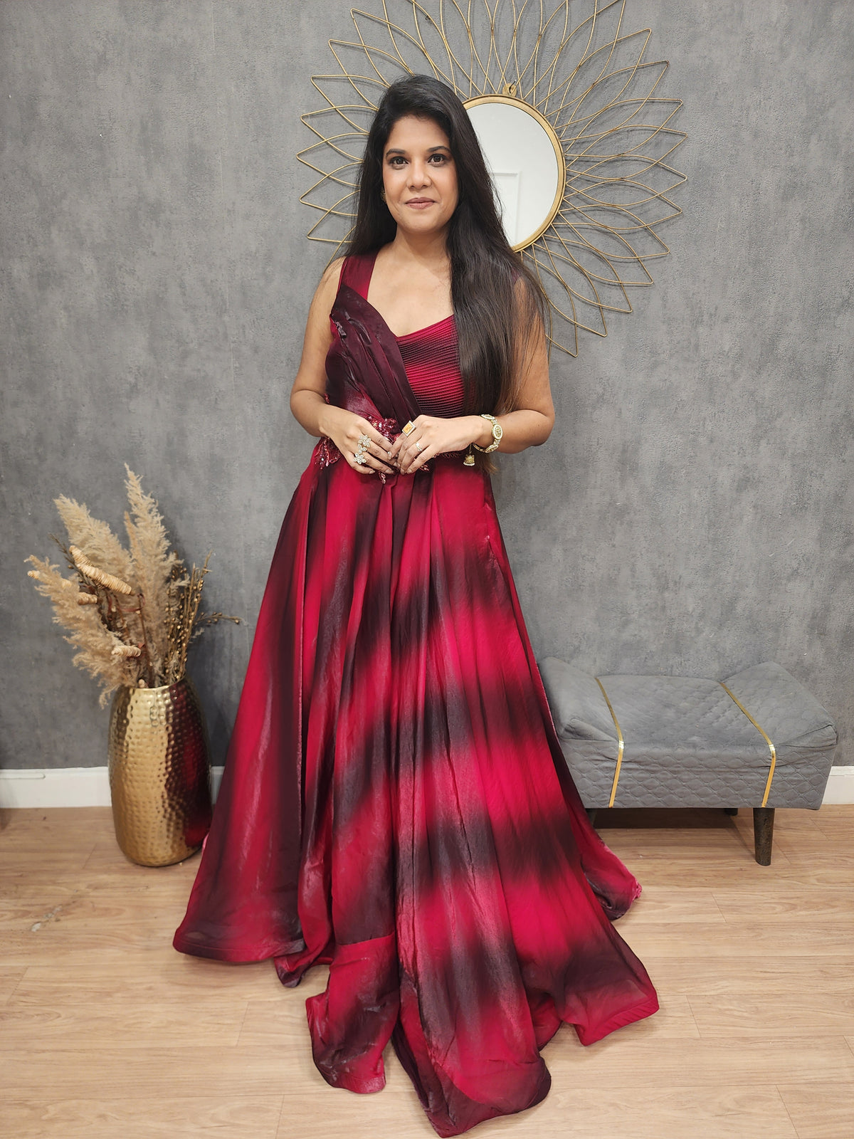Nia Maroon shading gown – MODERNSAHIBA