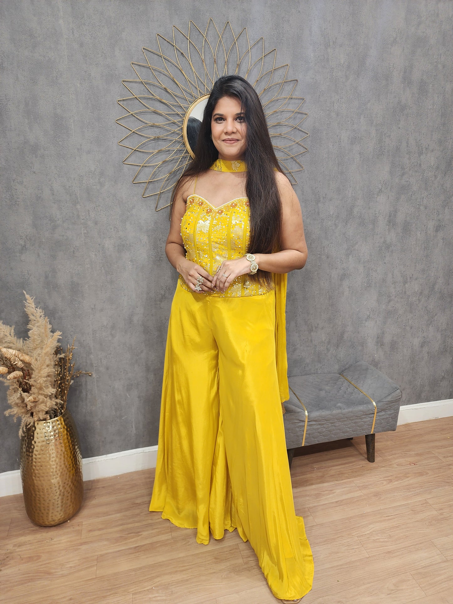 Rasha Yellow strap indowestern dress