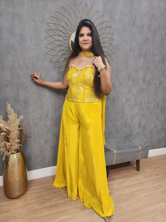 Rasha Yellow strap indowestern dress