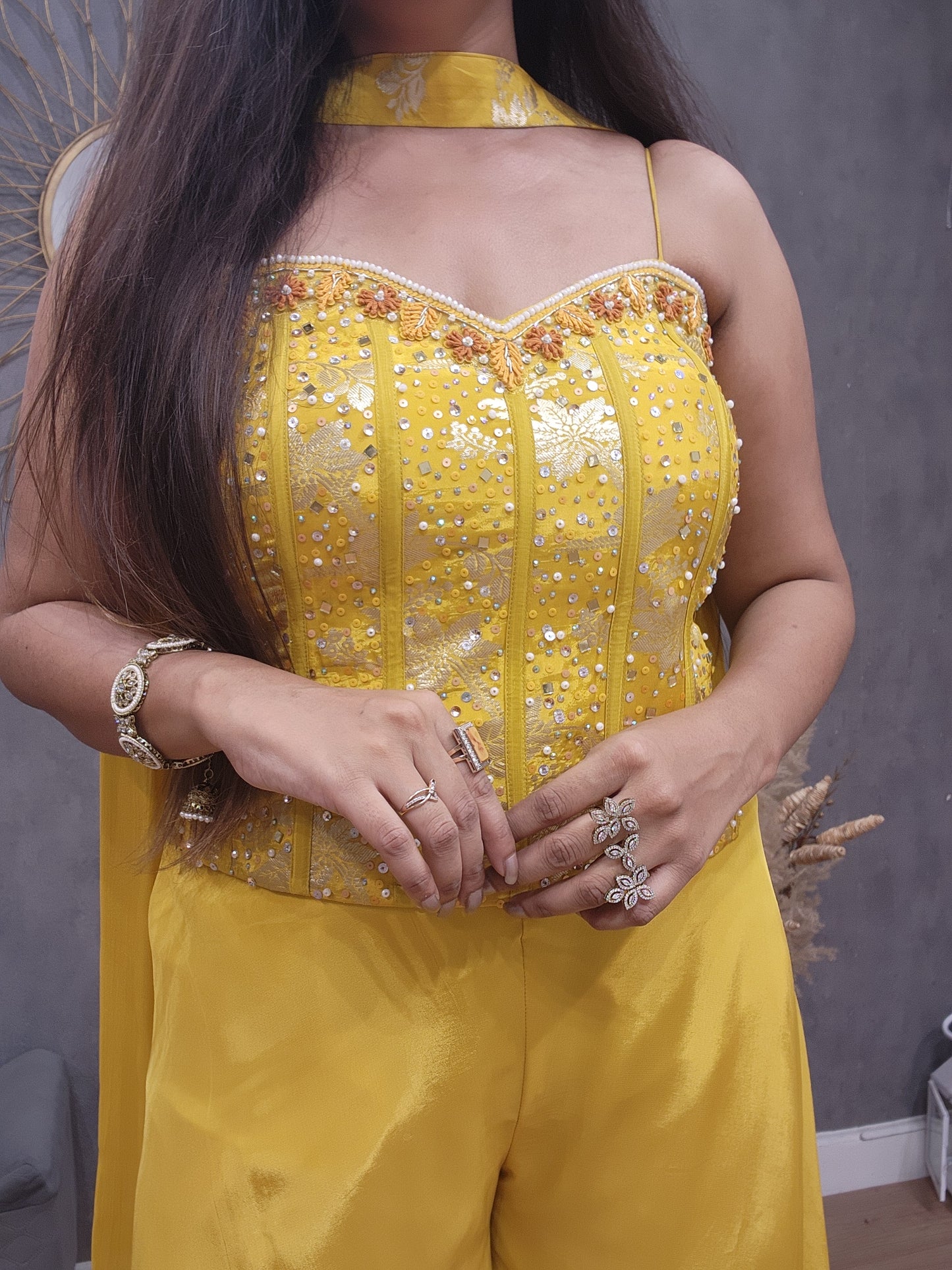 Rasha Yellow strap indowestern dress