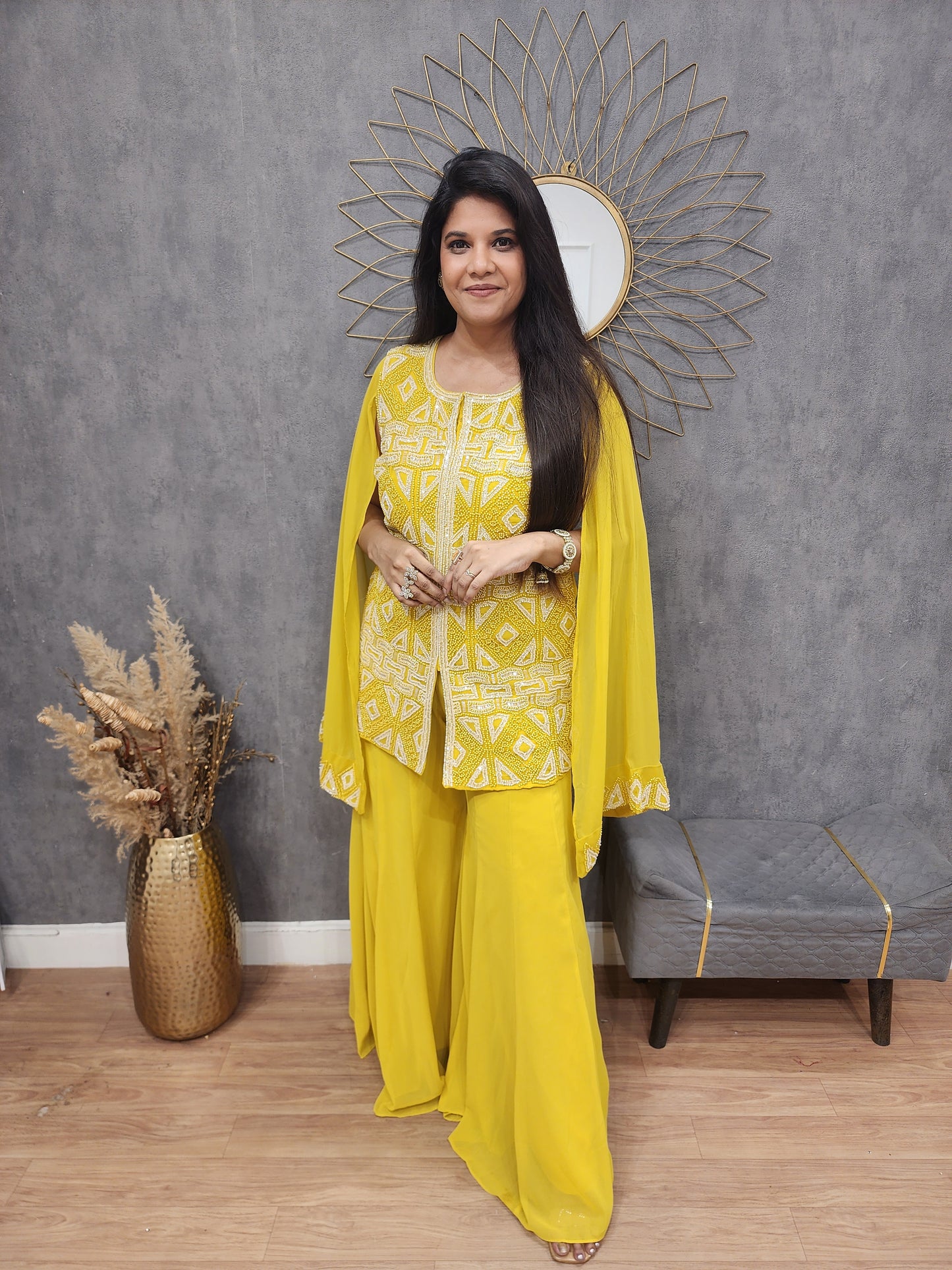 Yellow embellished long sleeves co-ord set