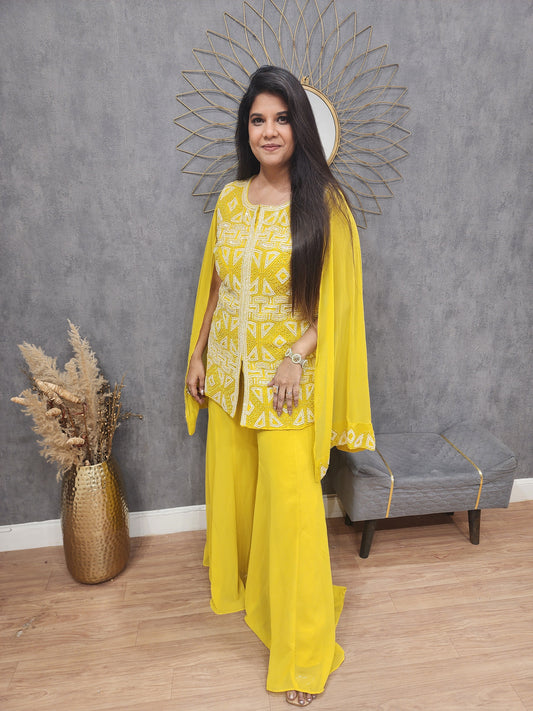 Yellow embellished long sleeves co-ord set