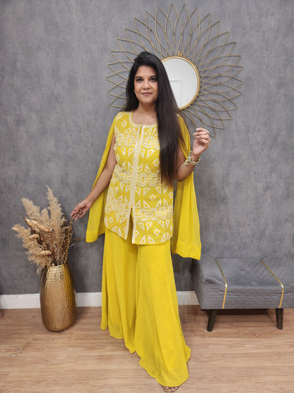 Yellow embellished long sleeves co-ord set