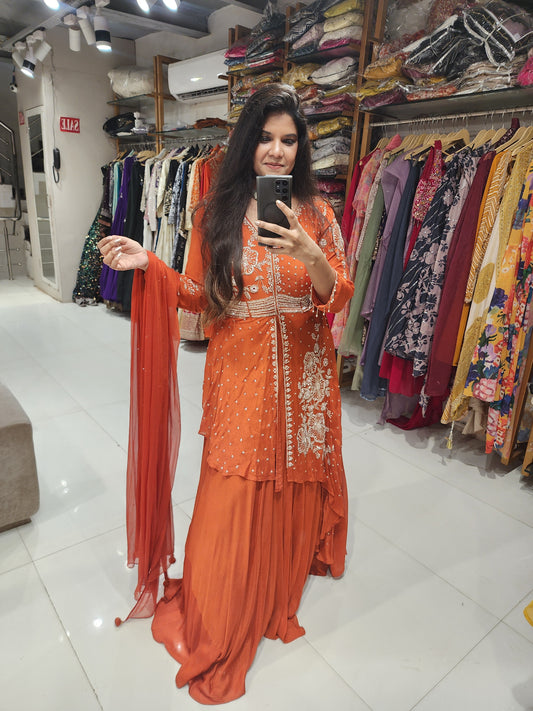 Noor Rust one piece peplum maxi gown
