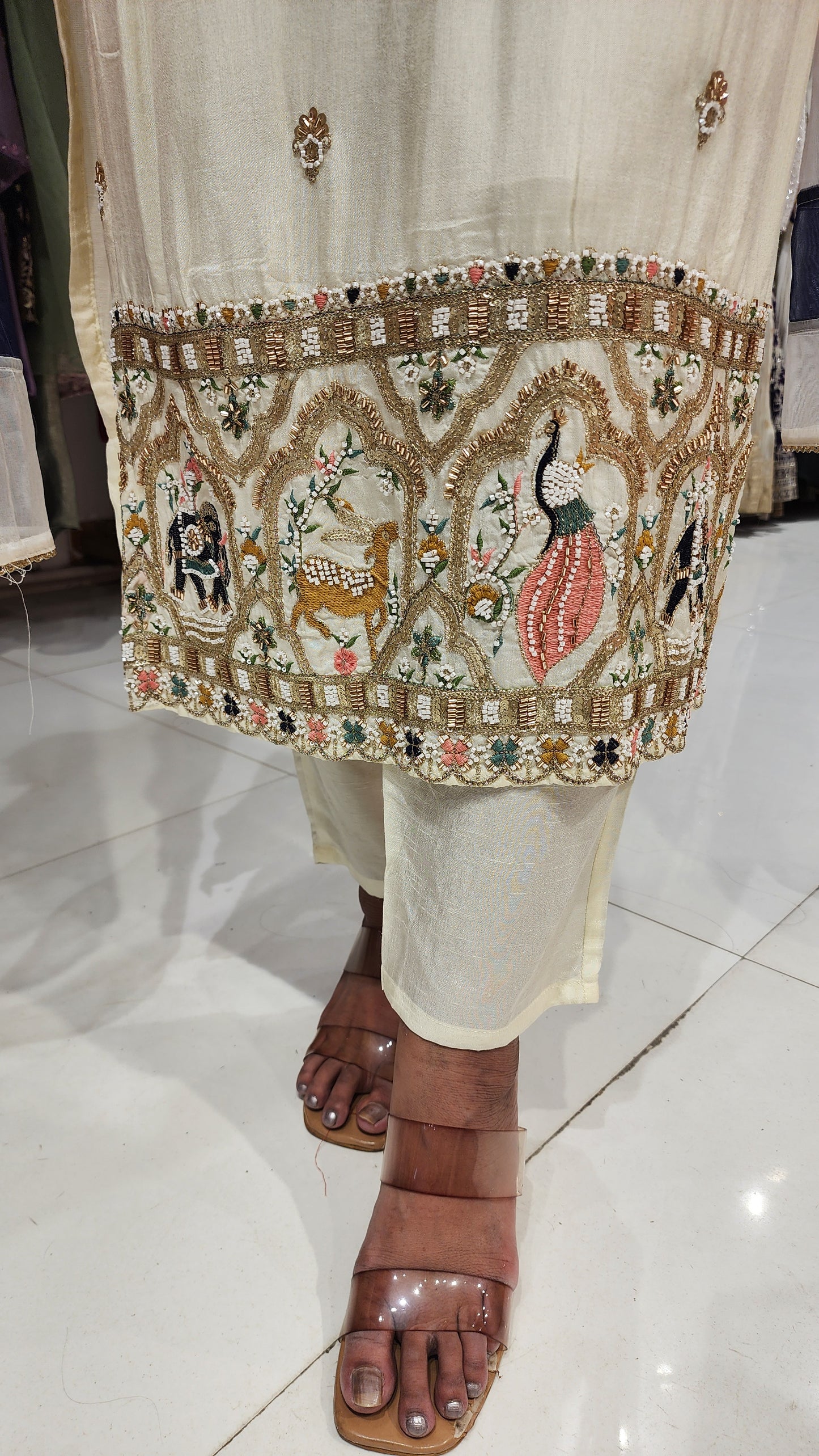 Off white Dola silk Embroided suit