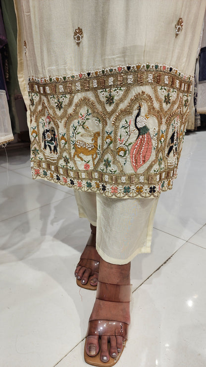 Off white Dola silk Embroided suit