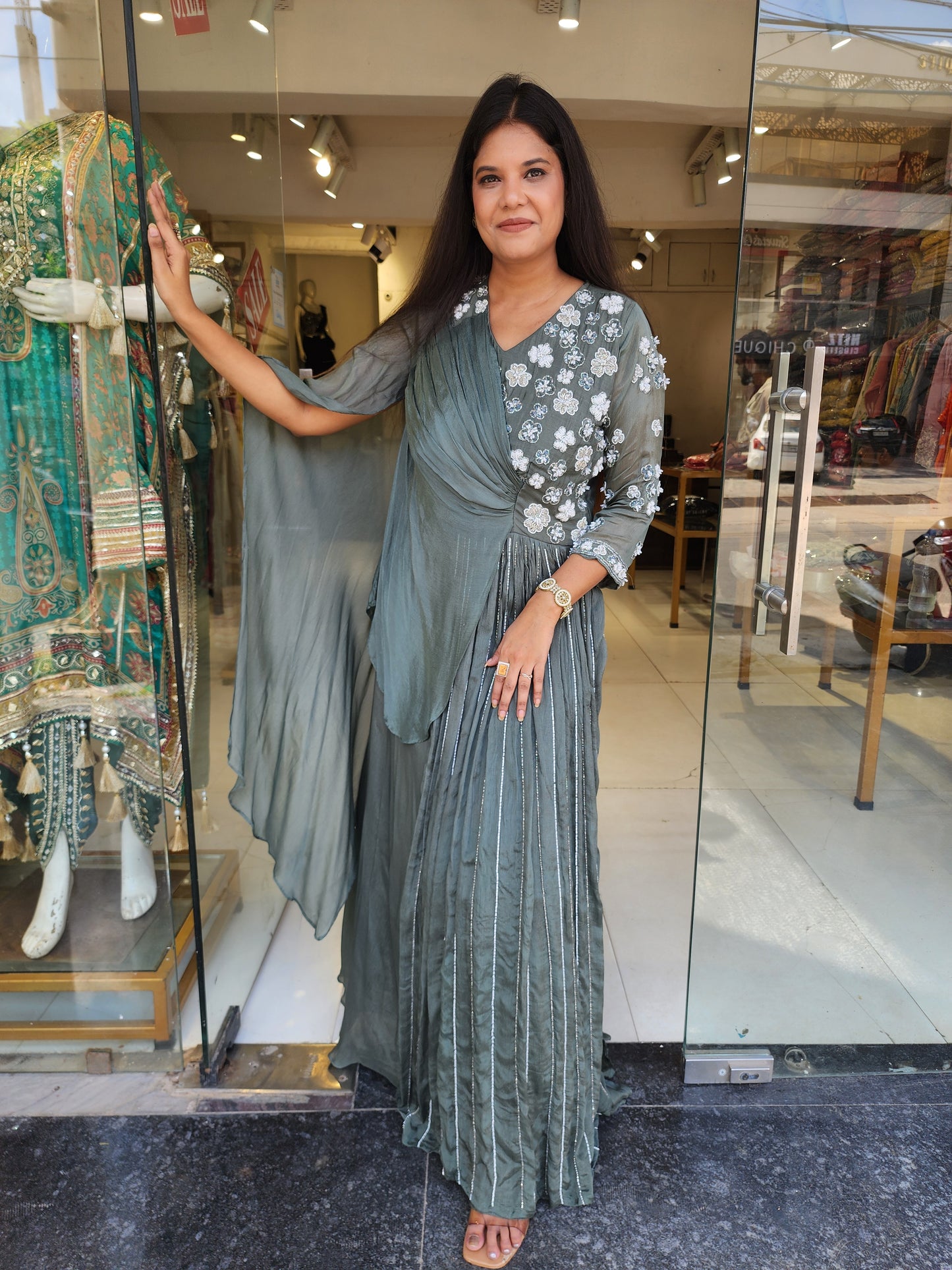 Metallick green kaftan style maxi gown