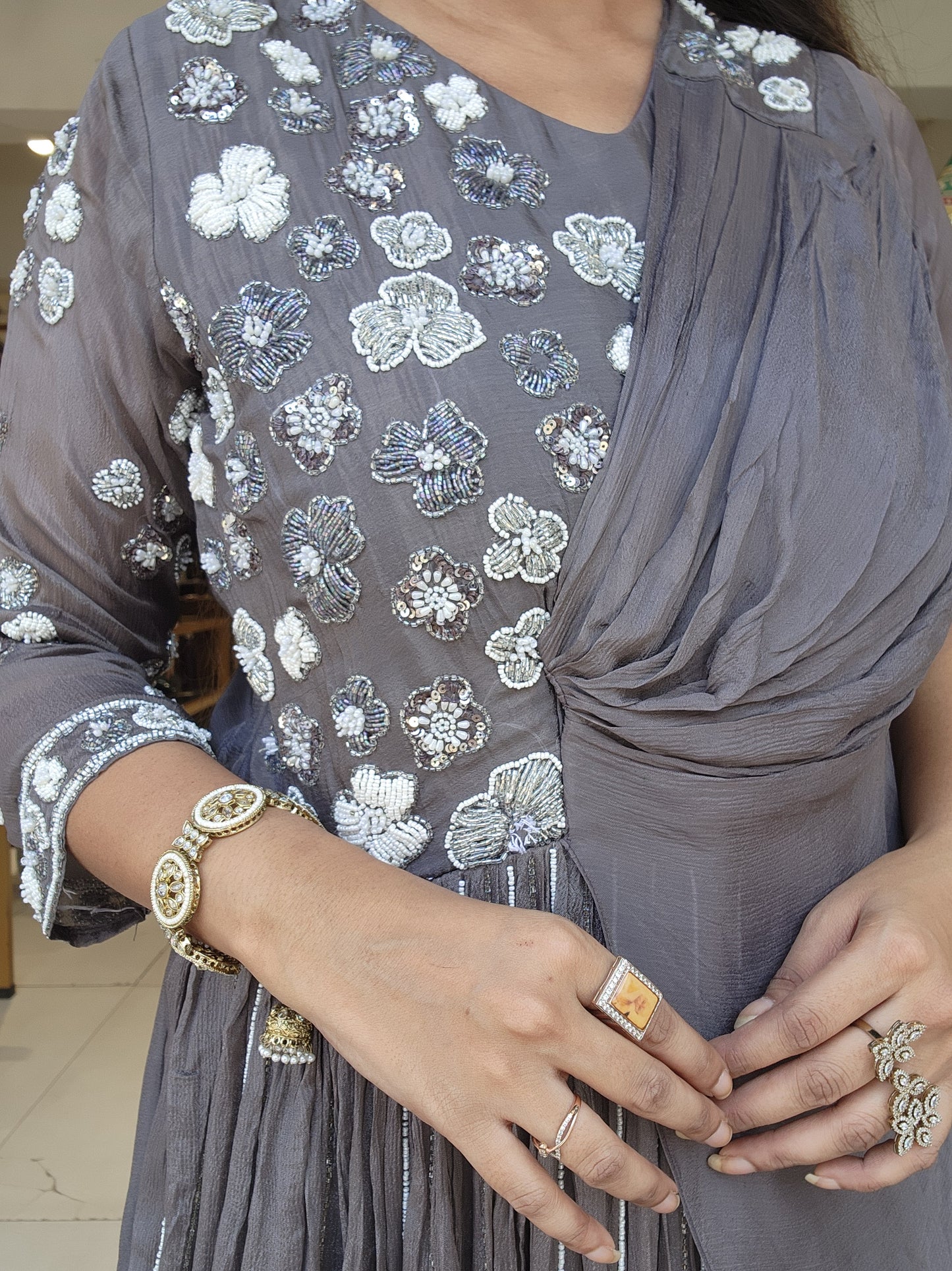 Metallick grey kaftan style maxi gown