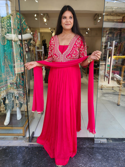 Geet Hotpink Embroided maxi gown