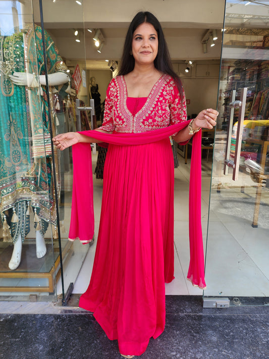 Geet Hotpink Embroided maxi gown