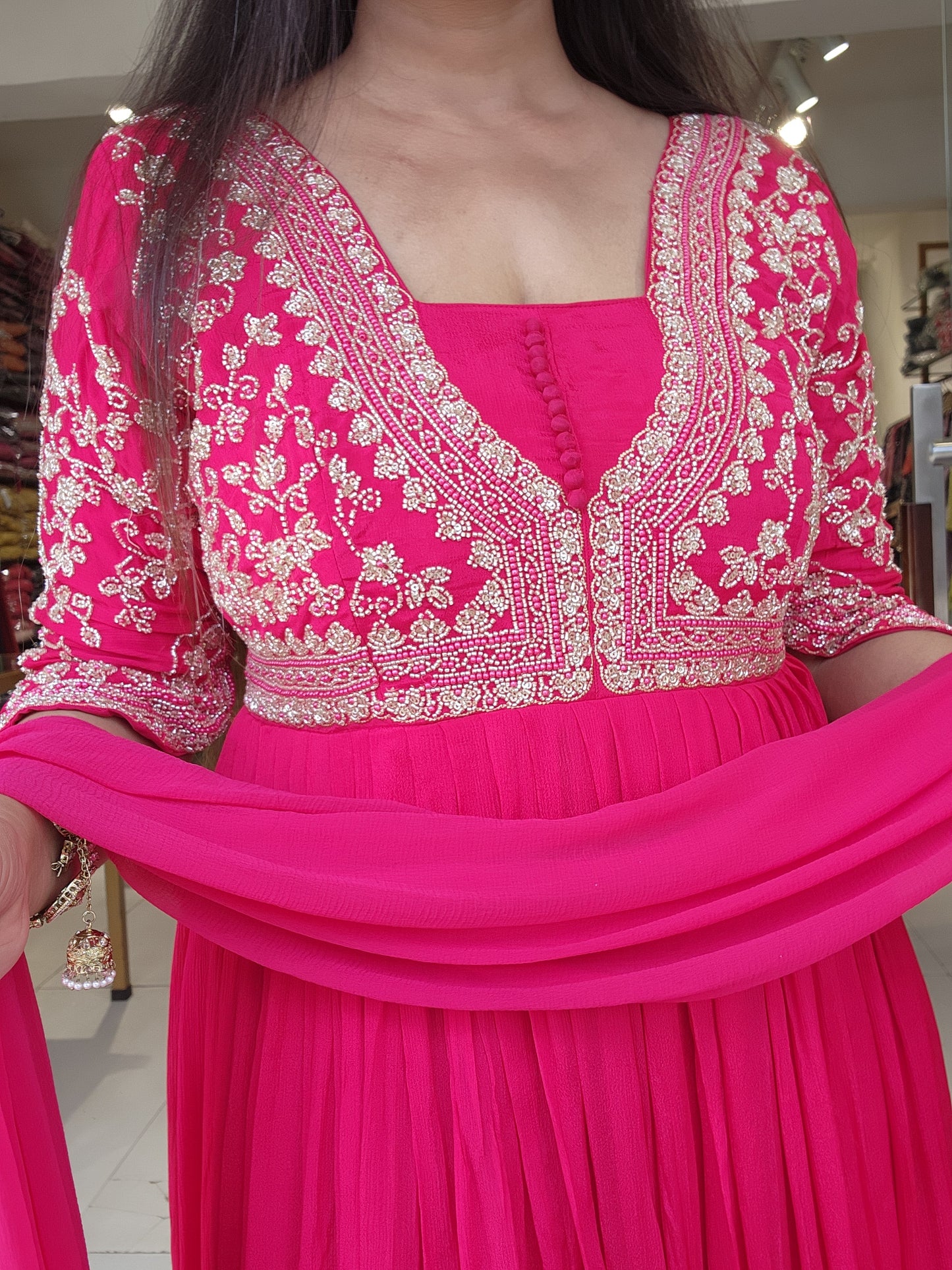 Geet Hotpink Embroided maxi gown