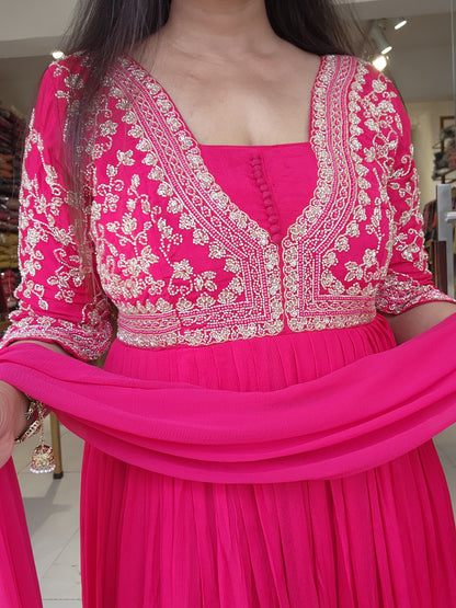 Geet Hotpink Embroided maxi gown