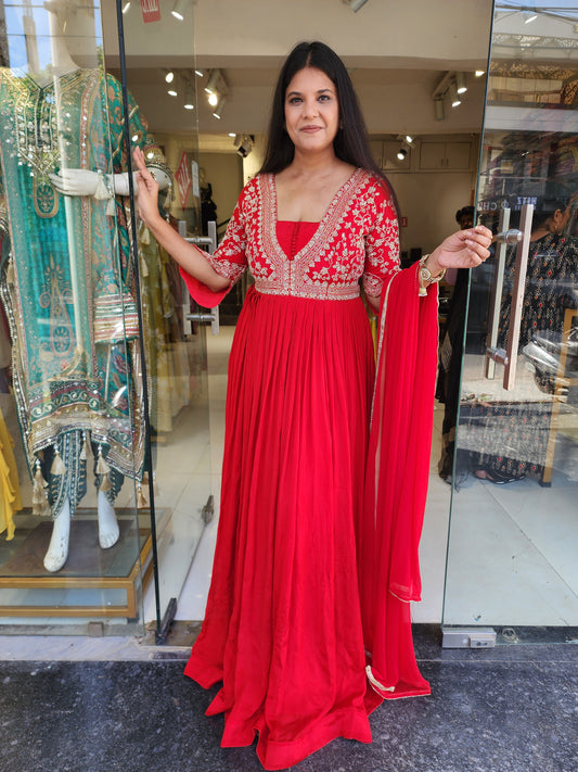 Geet Red embroided maxi gown
