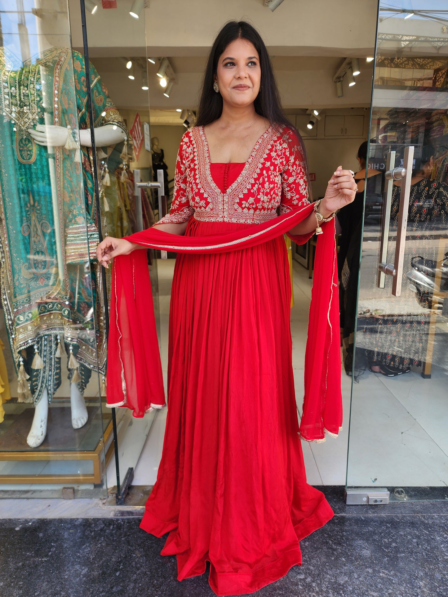 Geet Red embroided maxi gown