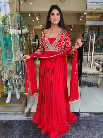Geet Red embroided maxi gown