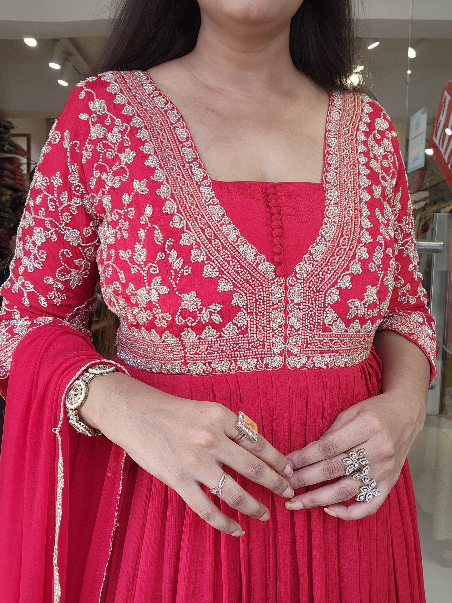 Geet Red embroided maxi gown