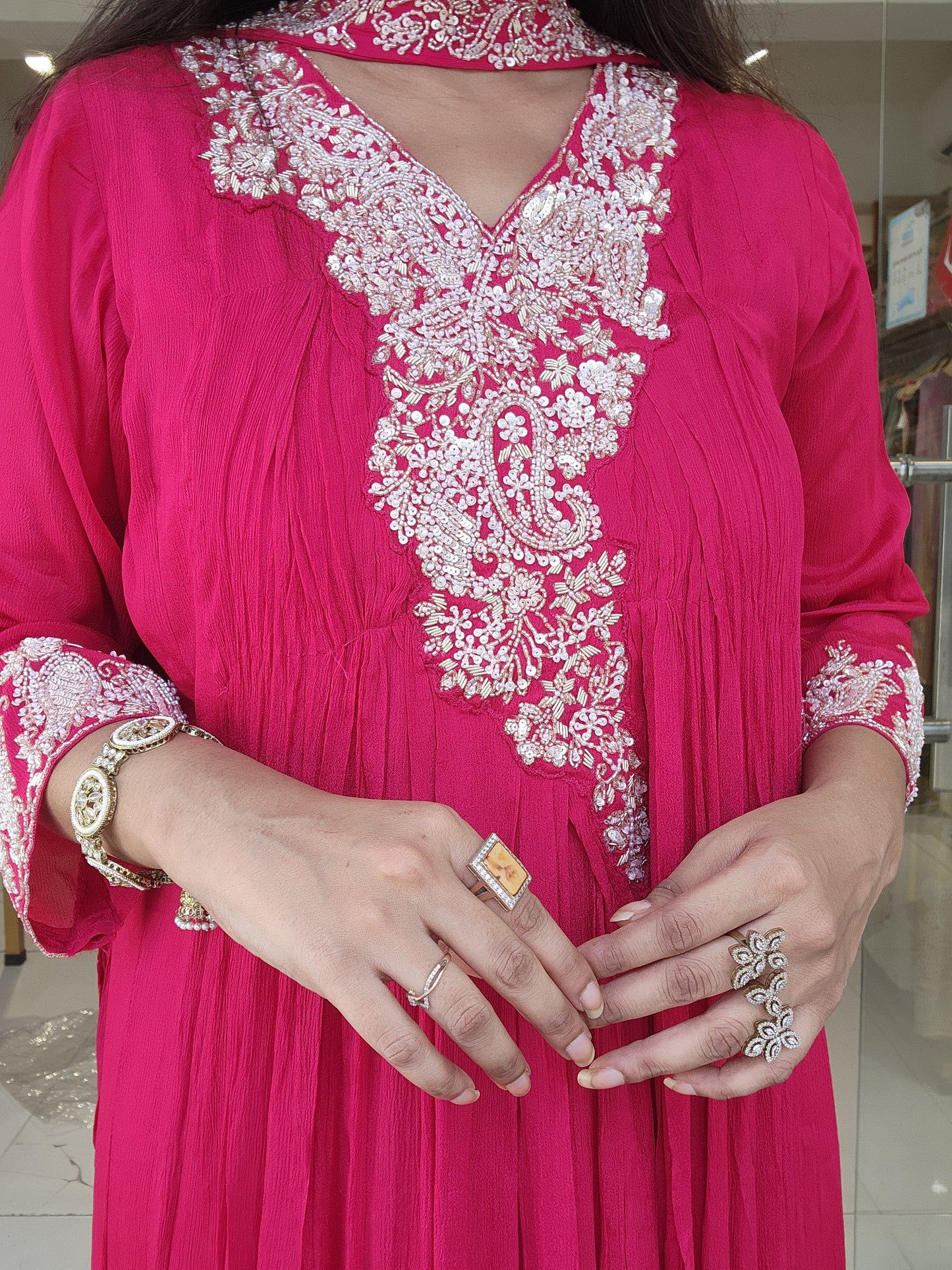 Hotpink printed chinon maxi gown