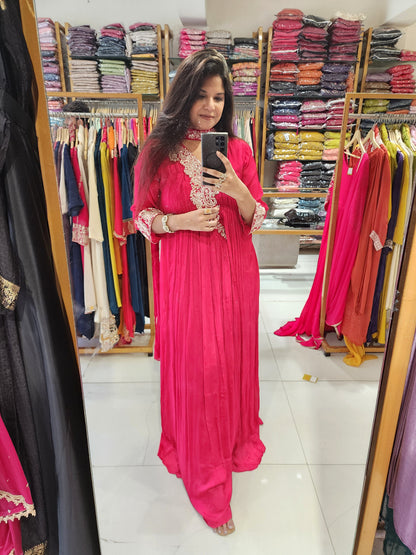 Hotpink printed chinon maxi gown
