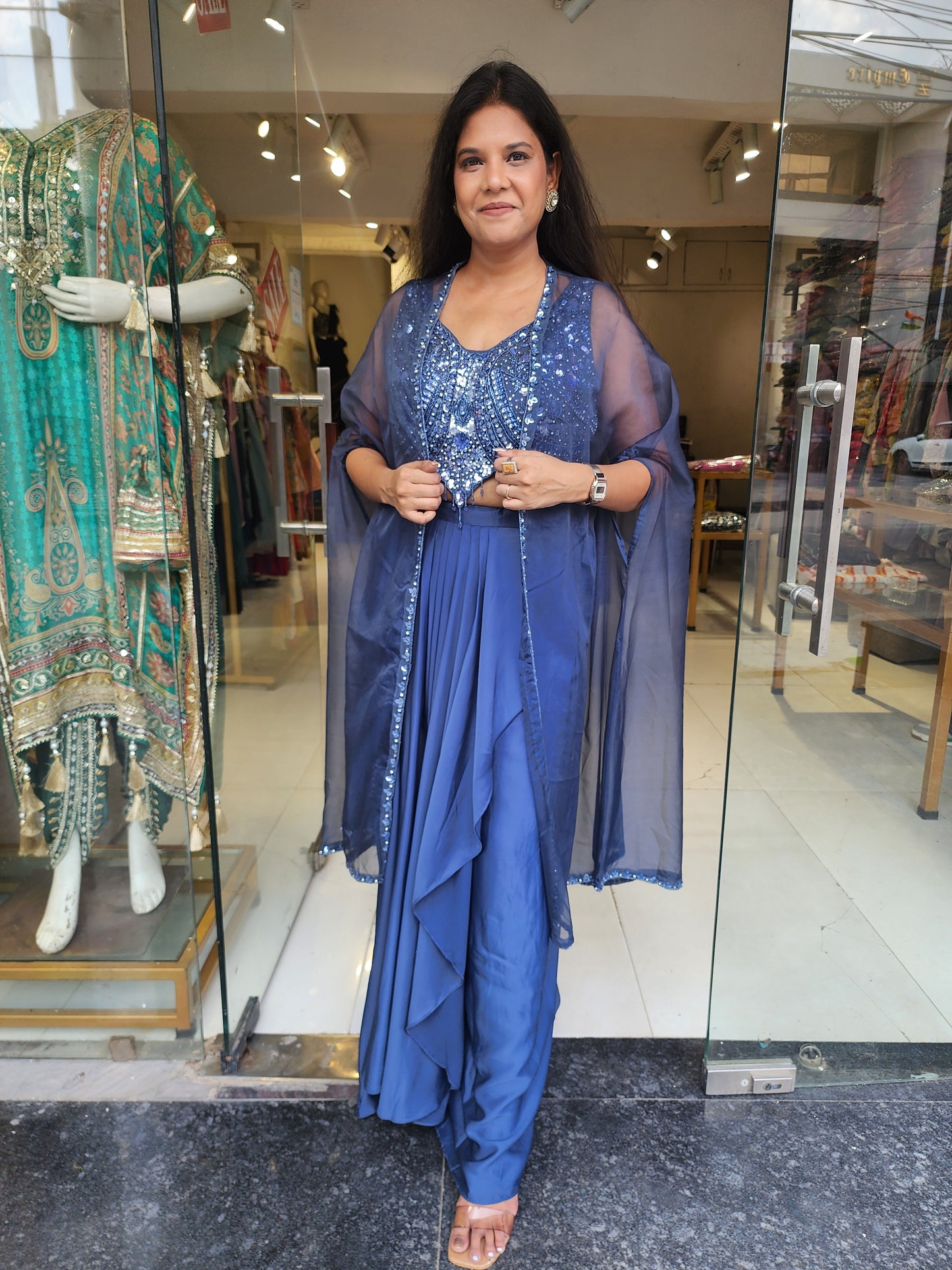 Dilkash Powder blue indowestern cowl dress
