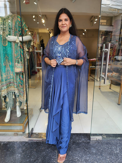 Dilkash Powder blue indowestern cowl dress