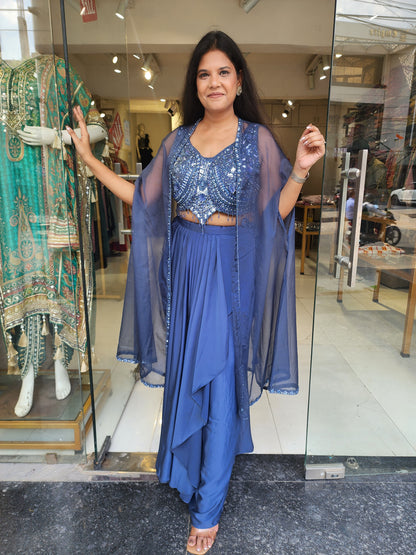 Dilkash Powder blue indowestern cowl dress