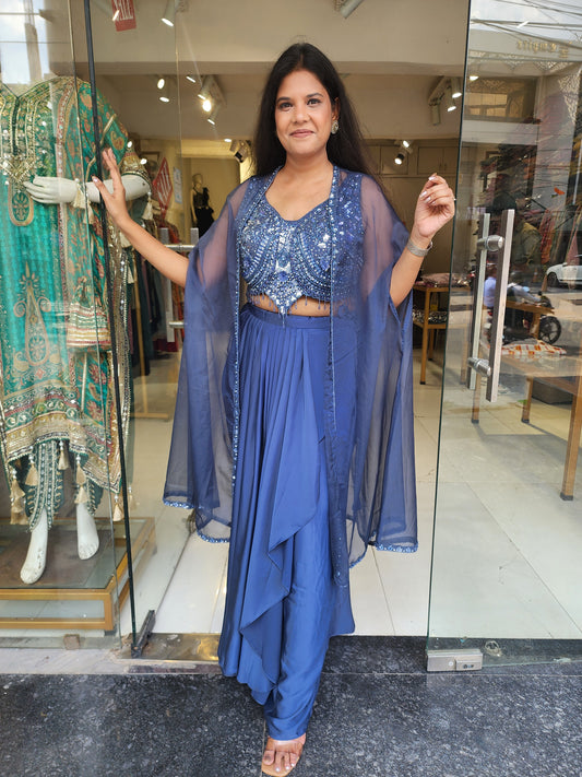 Dilkash Powder blue indowestern cowl dress