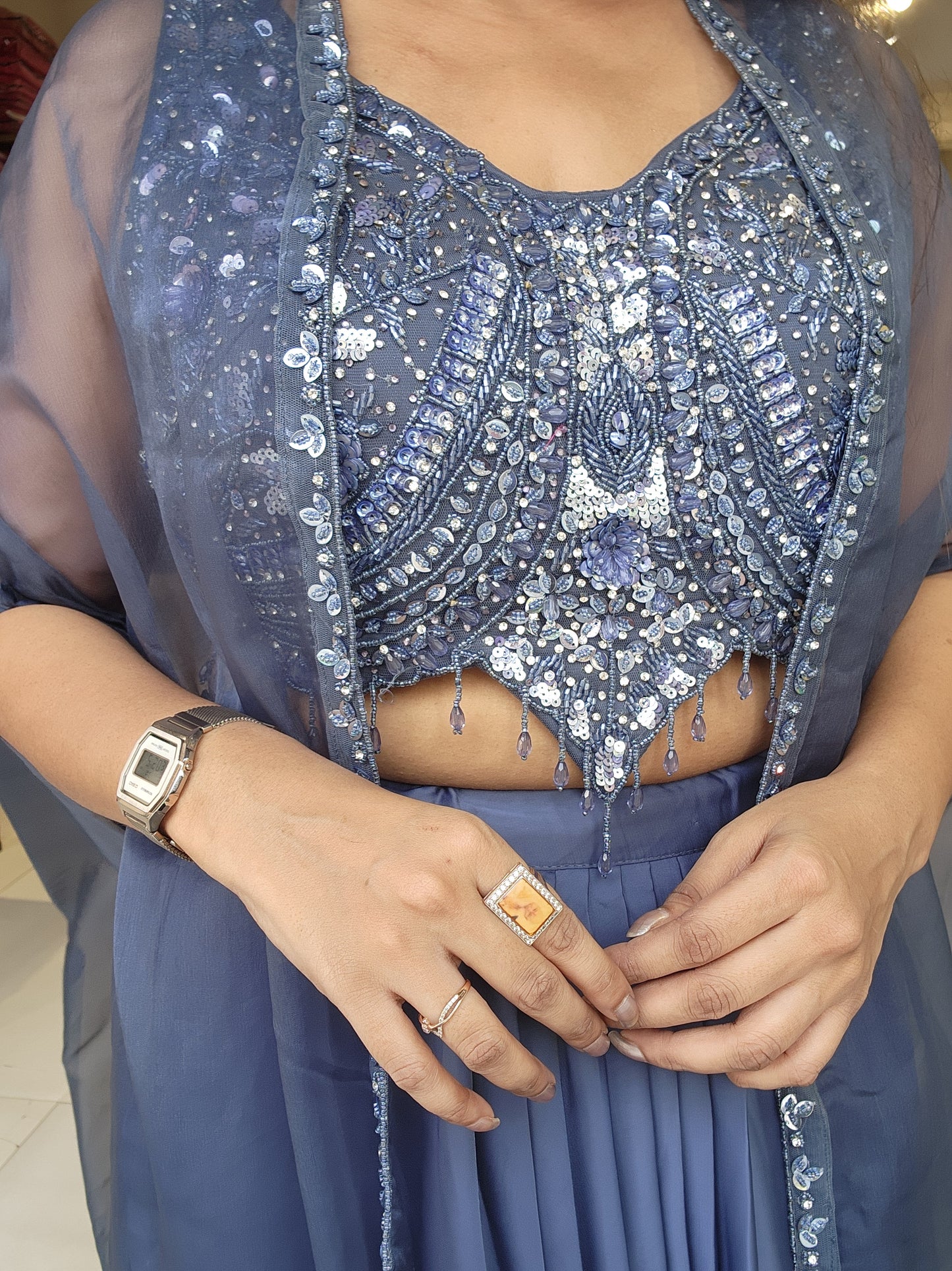 Dilkash Powder blue indowestern cowl dress