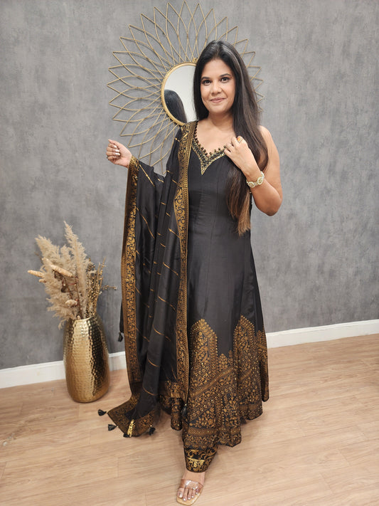 Rutba black anarkali plazo suit