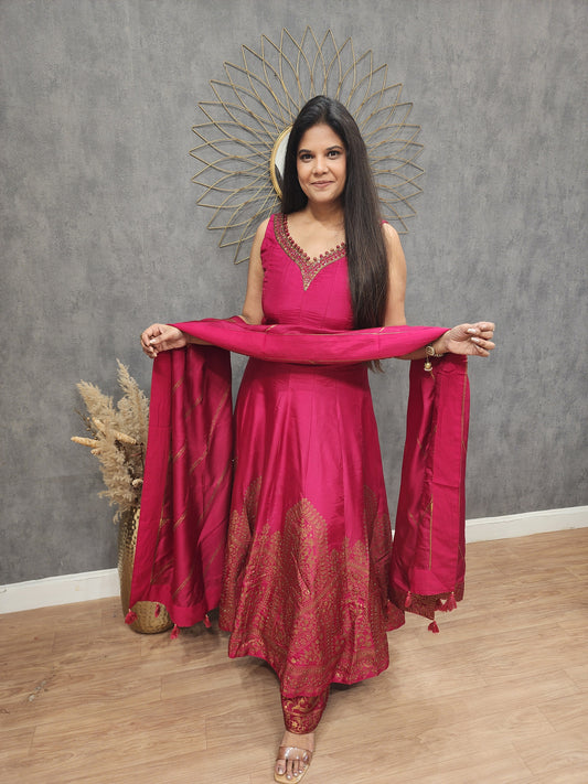 Rutba Pink anarkali weaving suit