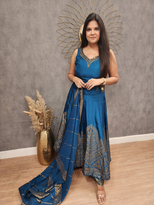 Rutba blue weaving anarkali suit