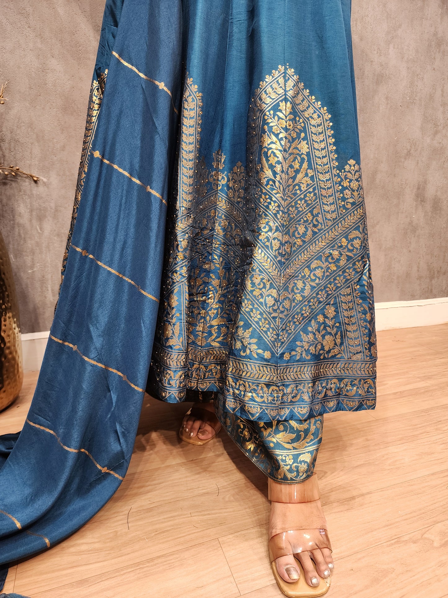 Rutba blue weaving anarkali suit
