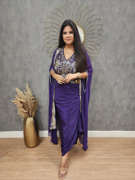 Zena purple 3pc cowl dress