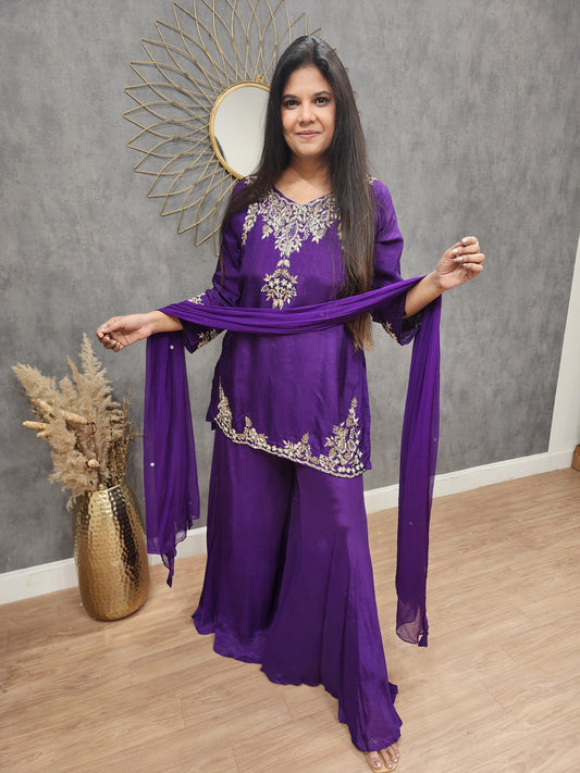 Purple embellished sharara suit