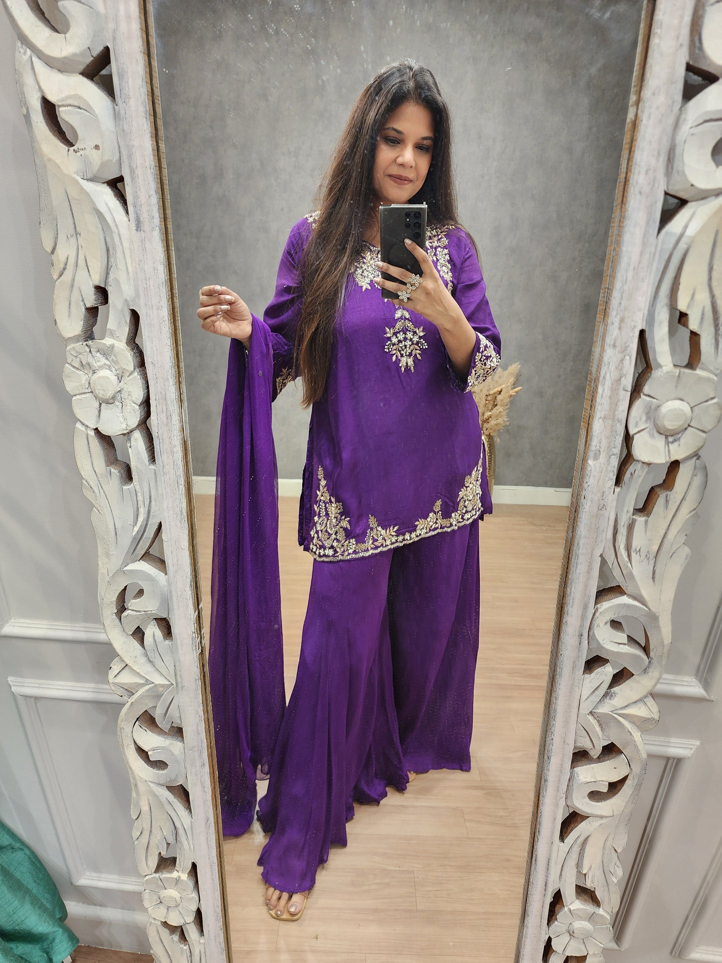 Purple embellished sharara suit