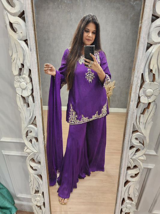 Purple embellished sharara suit