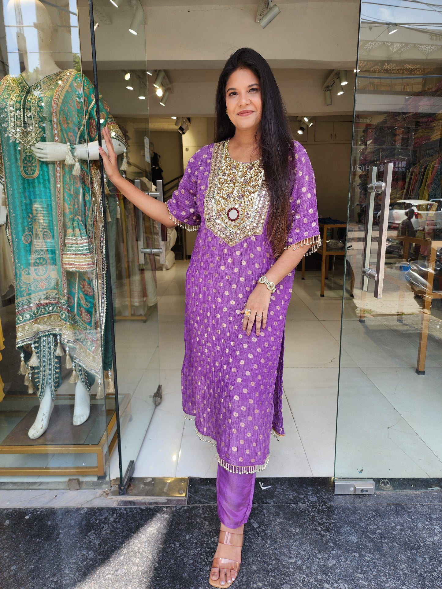 Purple mirror work crush tissue firan
