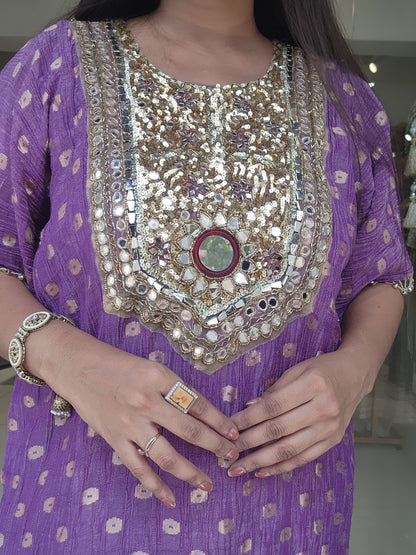 Purple mirror work crush tissue firan