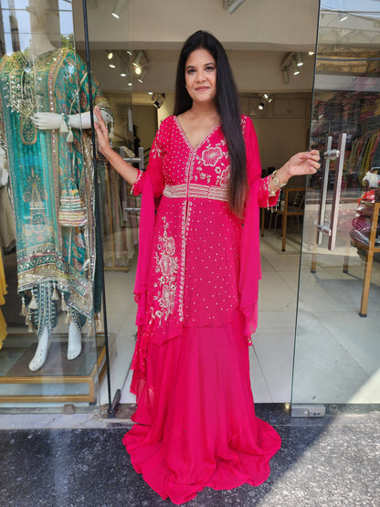 Noor Pink centre slit indowestern maxi gown