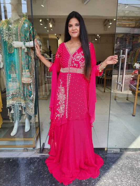 Noor Pink centre slit indowestern maxi gown