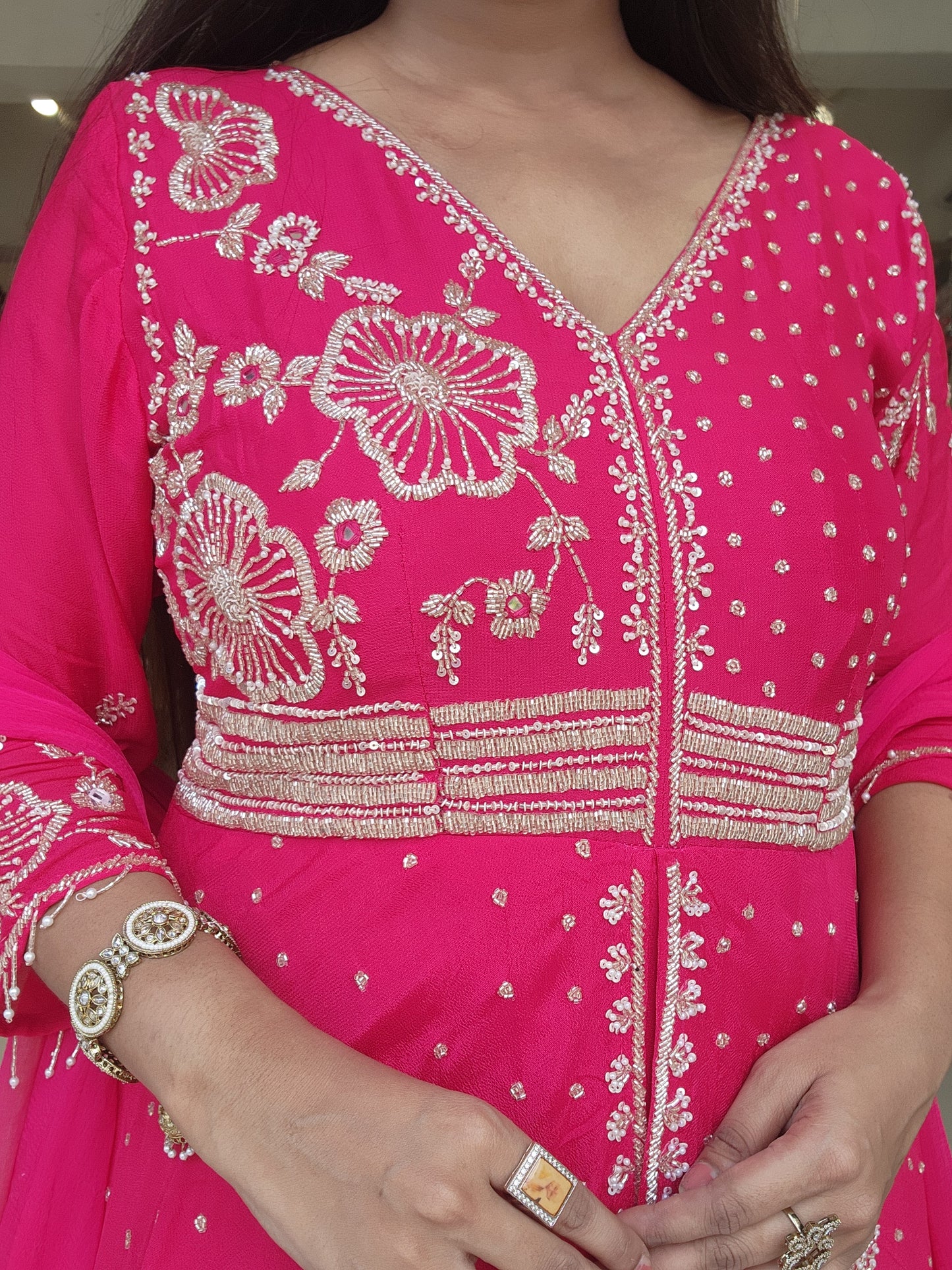 Noor Pink centre slit indowestern maxi gown