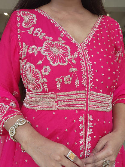 Noor Pink centre slit indowestern maxi gown