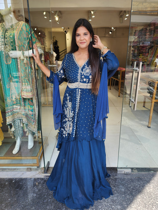 Blue centre slit maxi gown