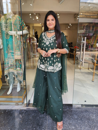 Dark green divider peplum dress with choker