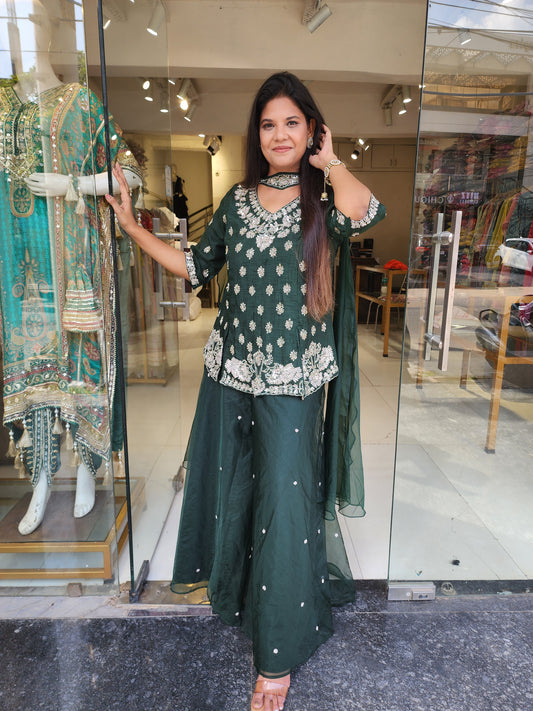 Dark green divider peplum dress with choker